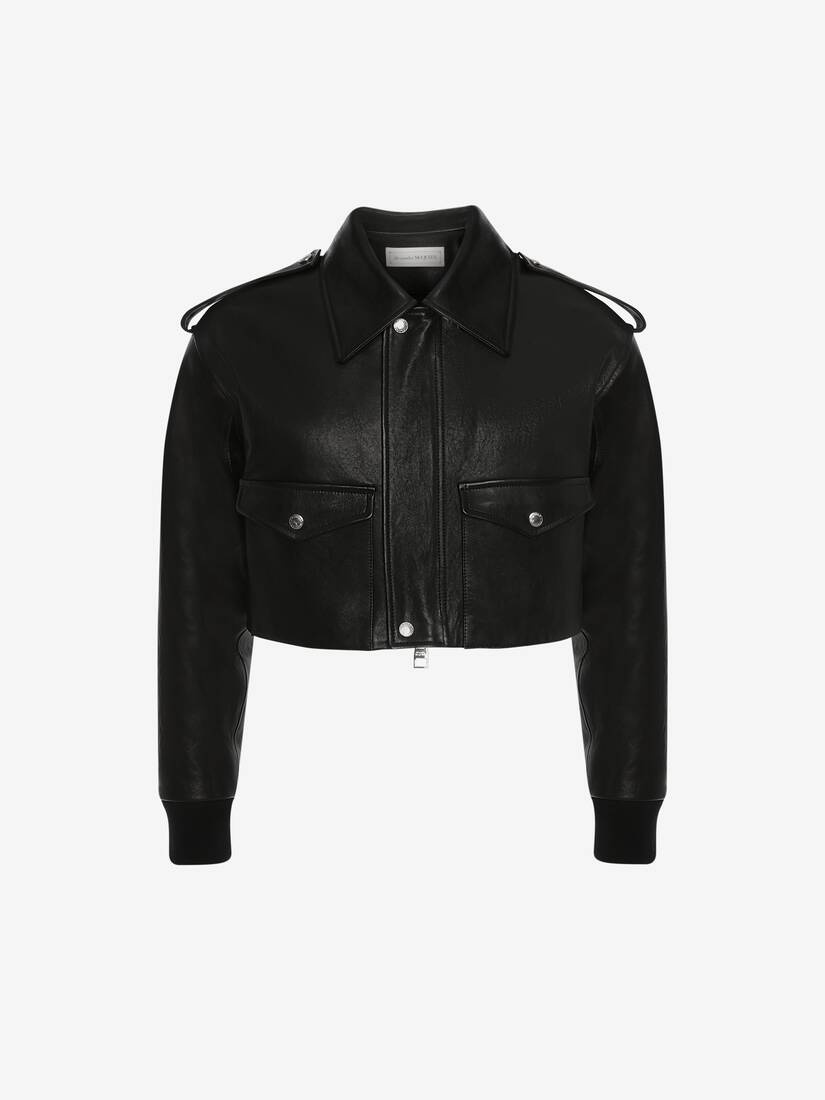 Cropped Aviator Jacket in Black - 1