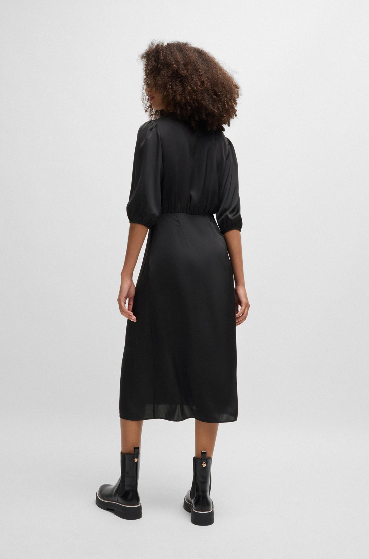 WRAP-FRONT DRESS IN HAMMERED SATIN - 4