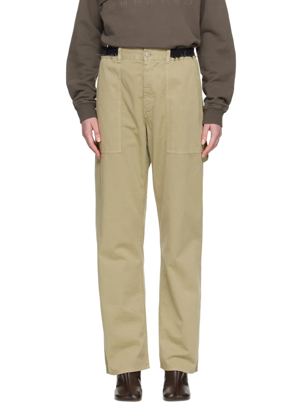 Beige Rib-Knit Waist Trousers - 1