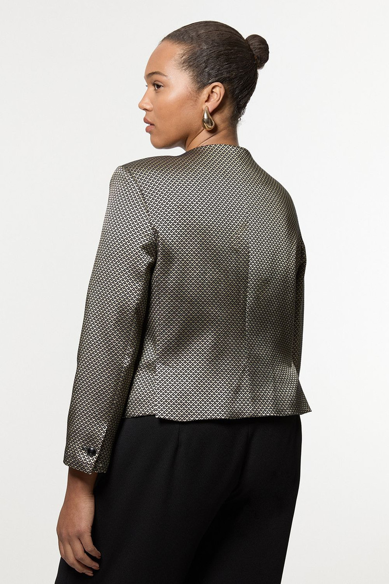 Plus Size Geo Jacquard Tailored Jacket 5