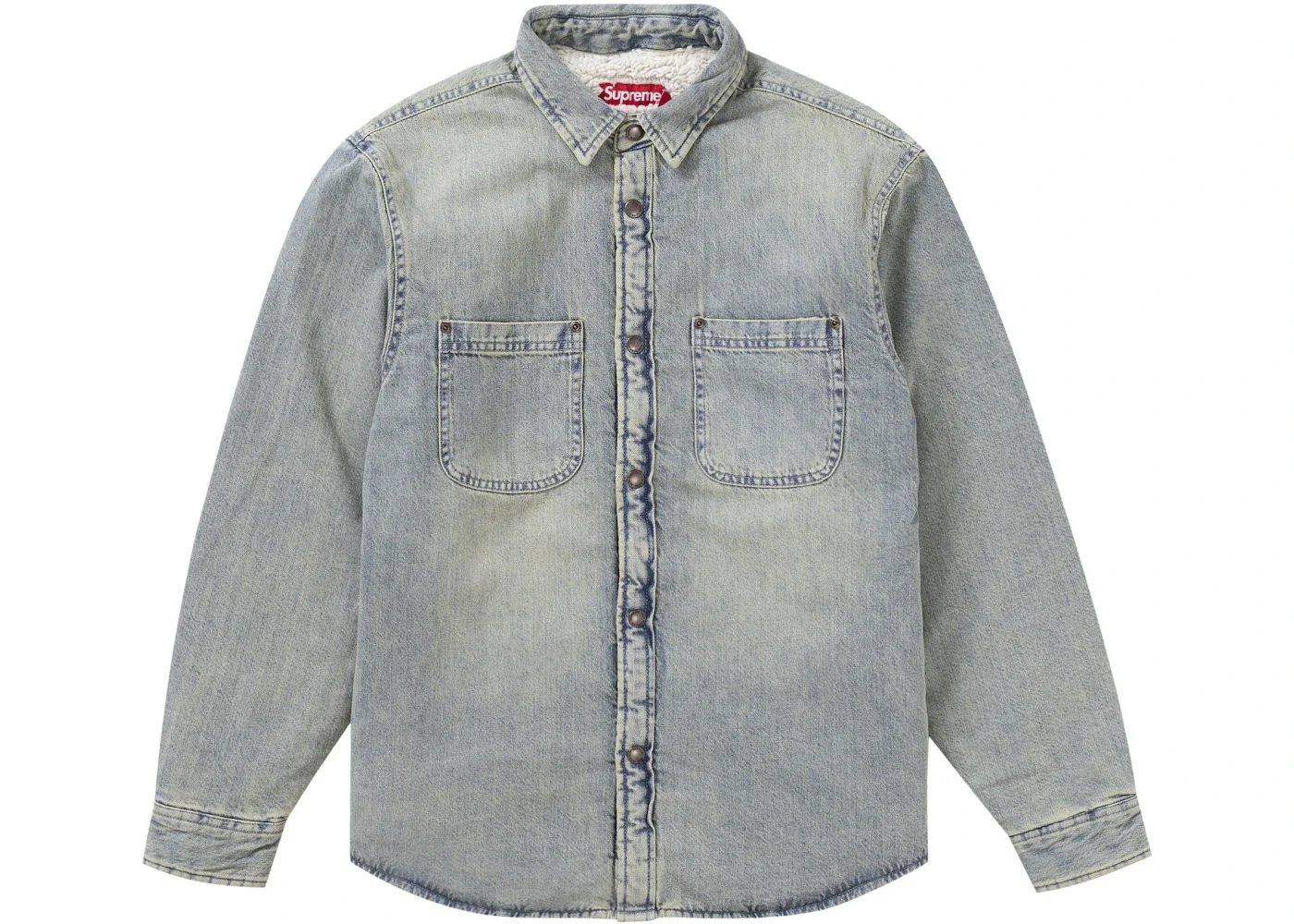 Supreme Faux Shearling Lined Work Shirt Washed Indigo Denim - 1