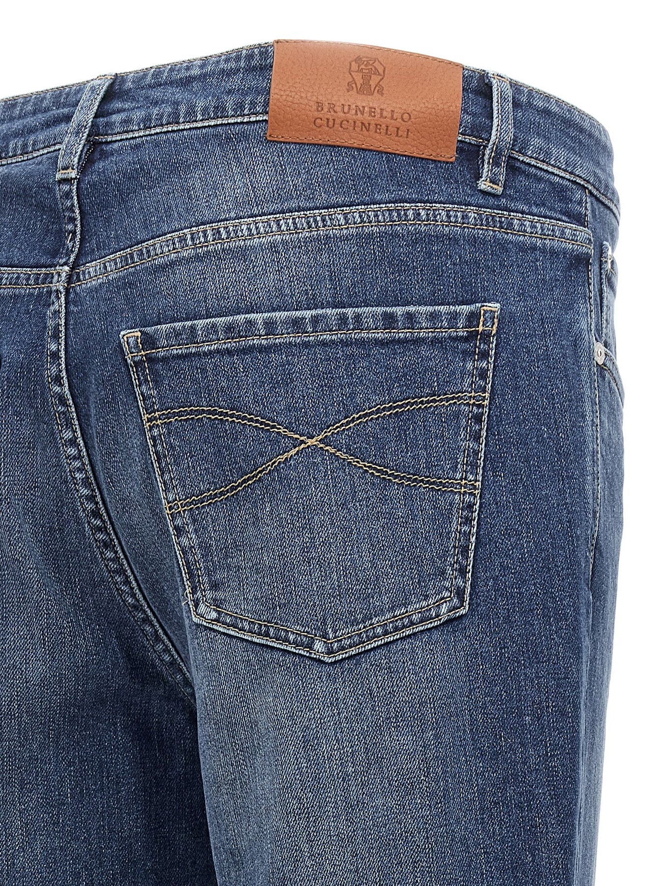 Logo Embroidery Stretch Jeans Blue - 4