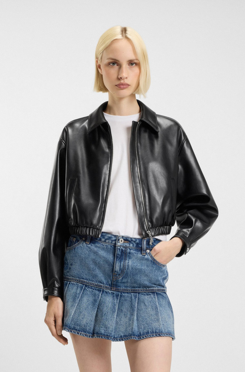 CROPPED JACKET IN FAUX LEATHER WITH EMBOSSED REAR LOGO 2