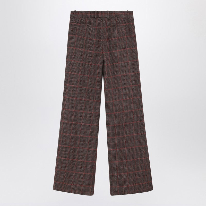 Chloé Brown Flared Checkered Wool Trousers Women - 2
