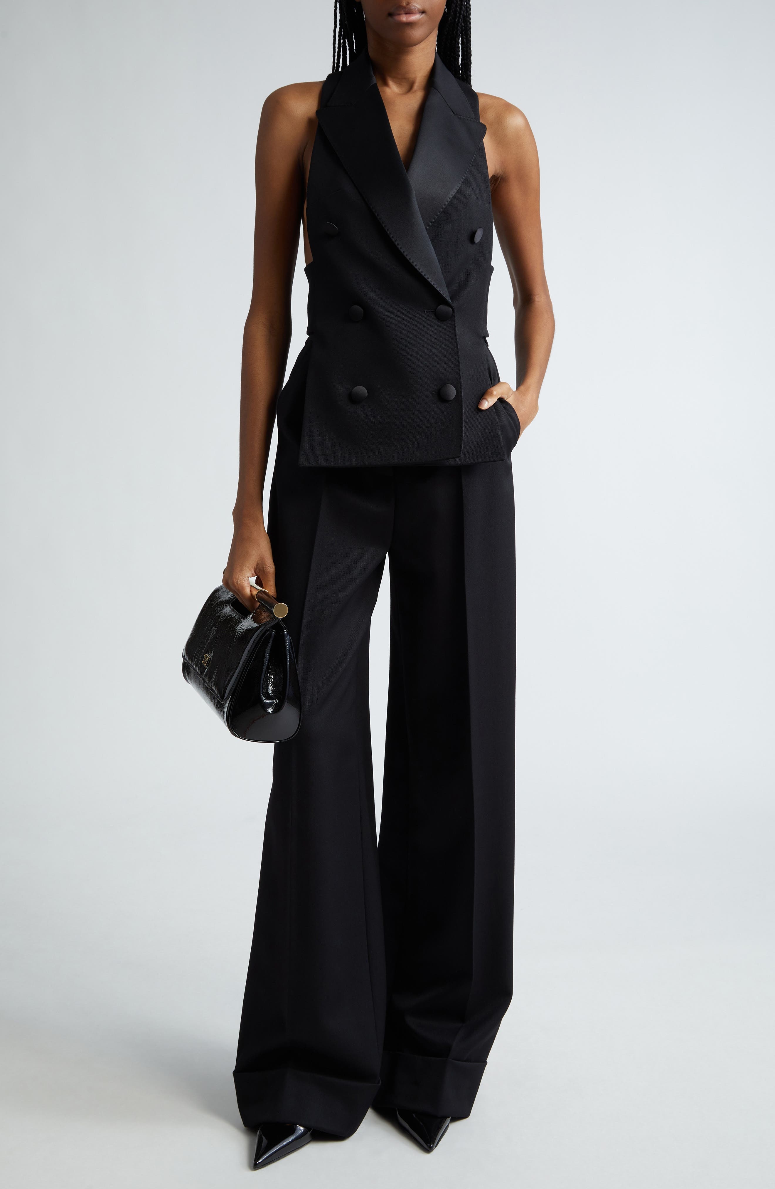 Pleated Cuff Hem Virgin Wool & Silk Trousers - 2