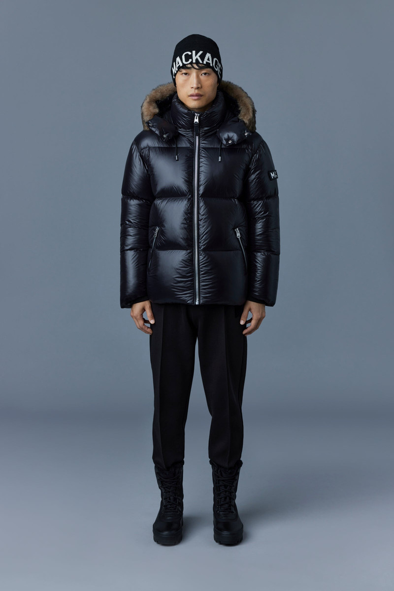 MACKAGE KENT lustrous light down jacket with shearling outlook