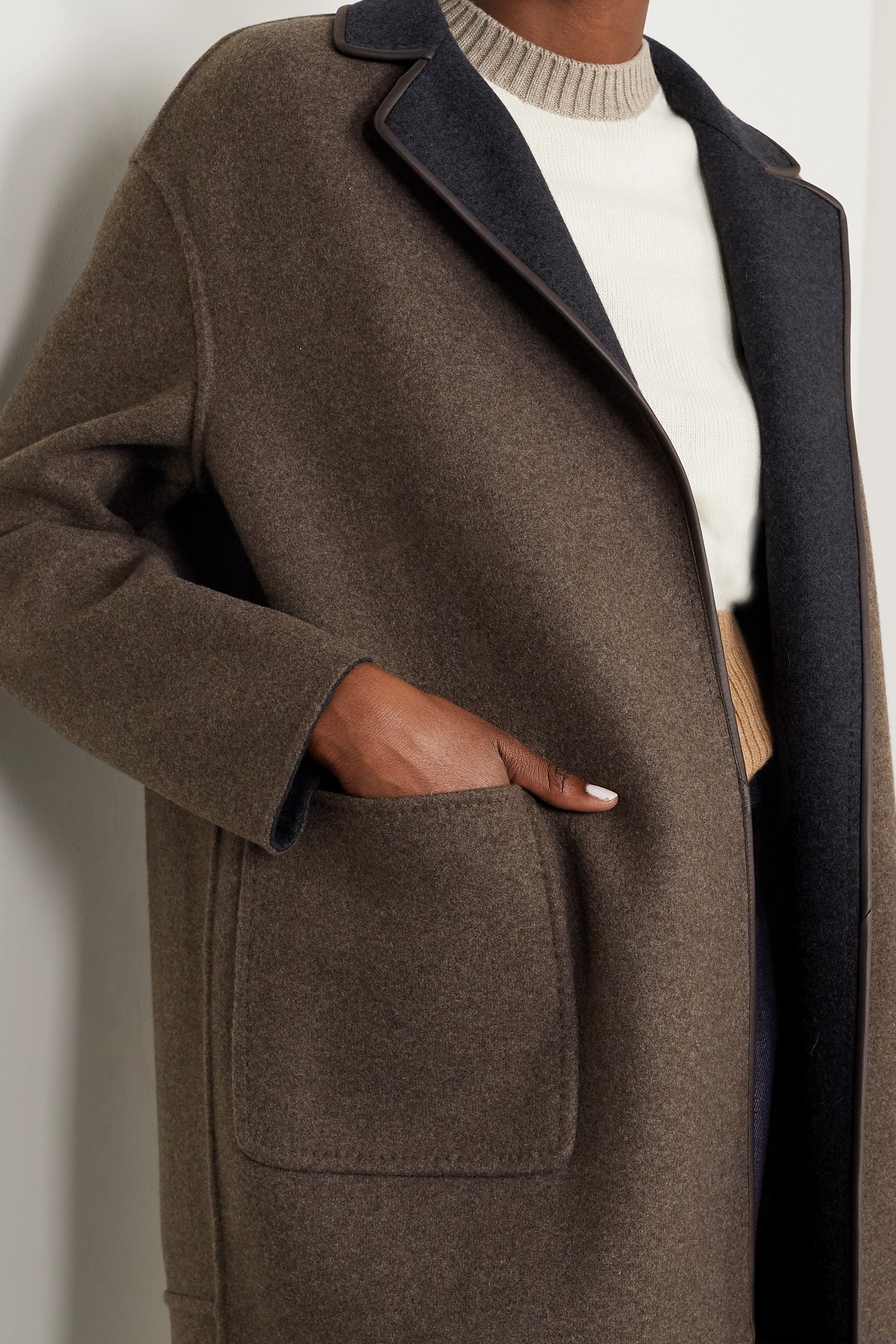 Jimi reversible belted leather-trimmed cashmere-blend jacket - 6
