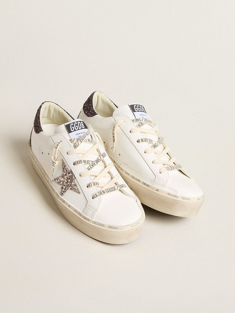 Golden Goose Women’s Hi Star with silver glitter star and ruby red glitter heel tab outlook