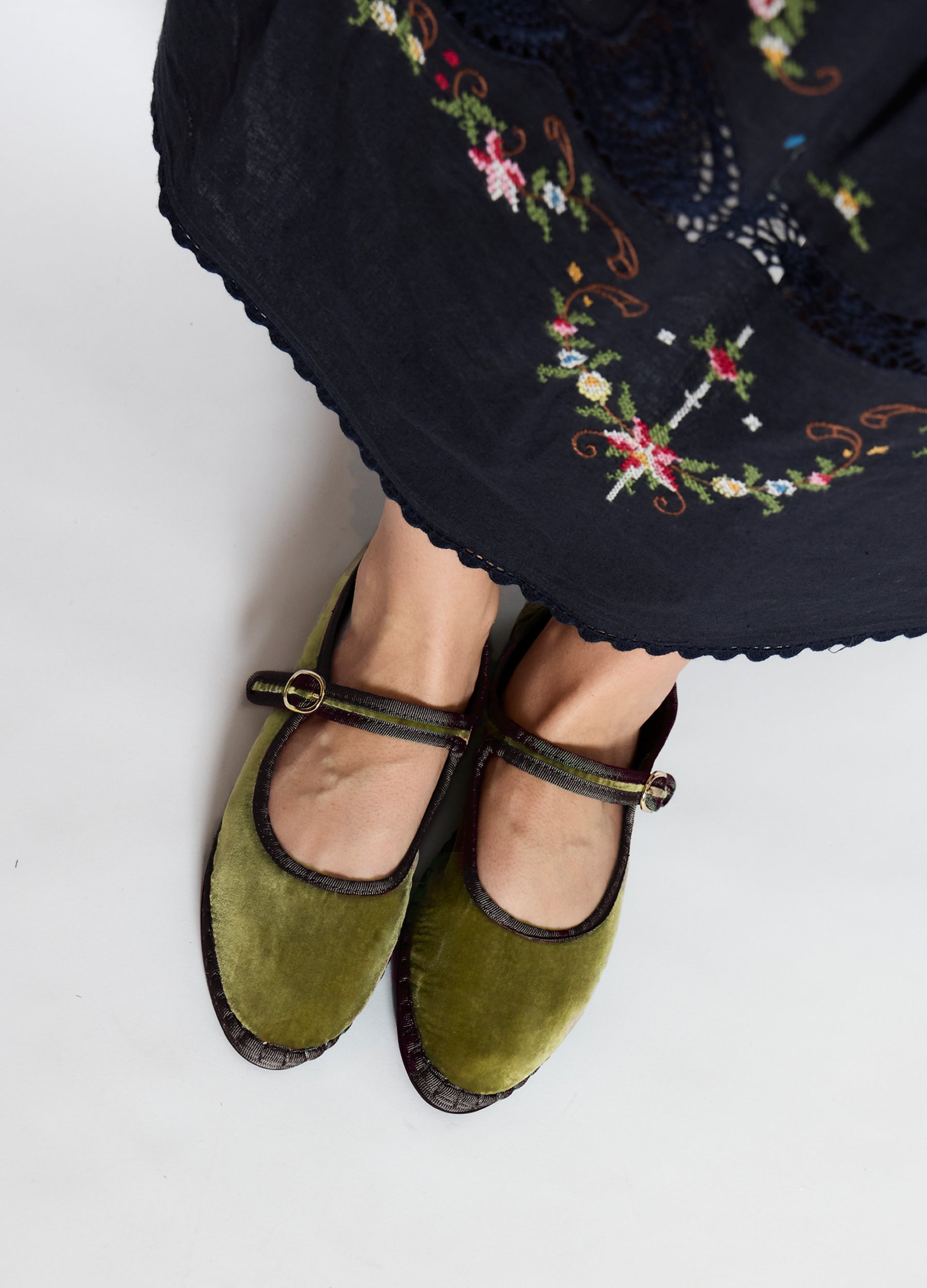 Velvet Mary Jane Flats - 2
