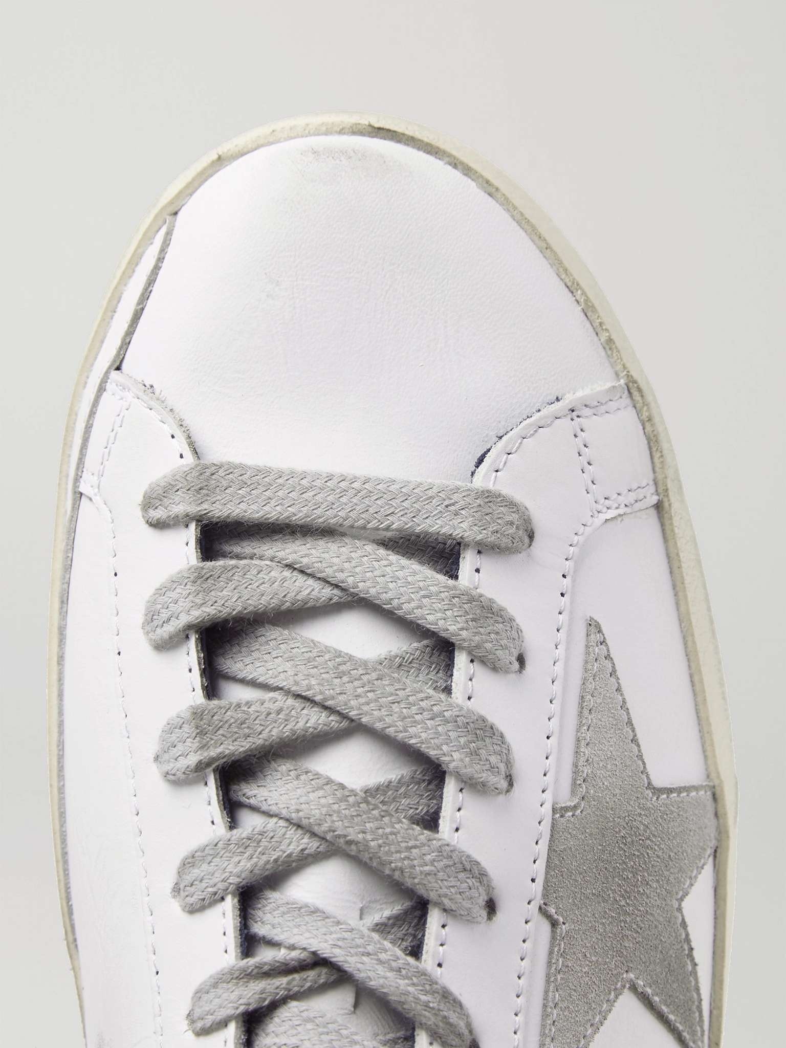 Superstar Distressed Leather and Suede Sneakers - 6