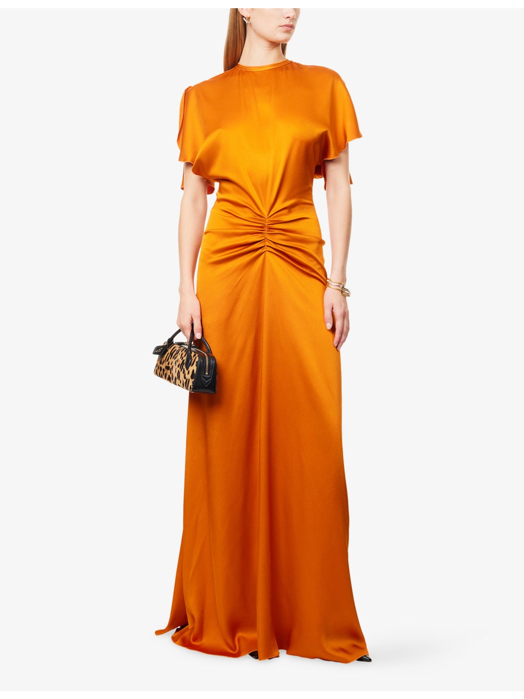 Draped Short-Sleeve Satin Maxi Dress - 2
