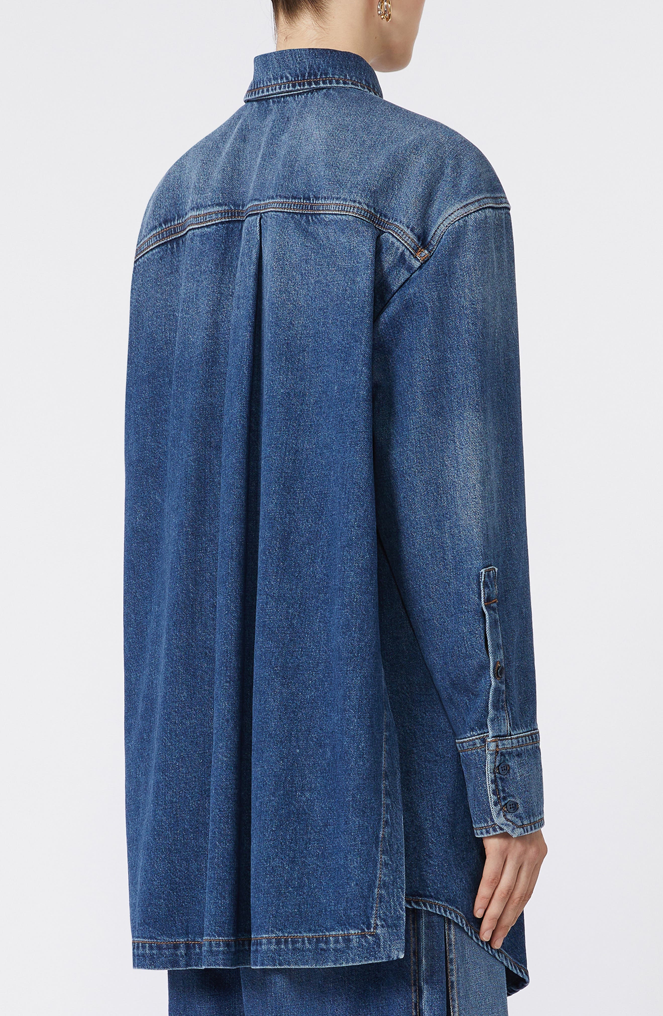 SPORTMAX Eridani Oversize Belted Denim Button-Up Shirt in Midnight Blue at Nordstrom - 2