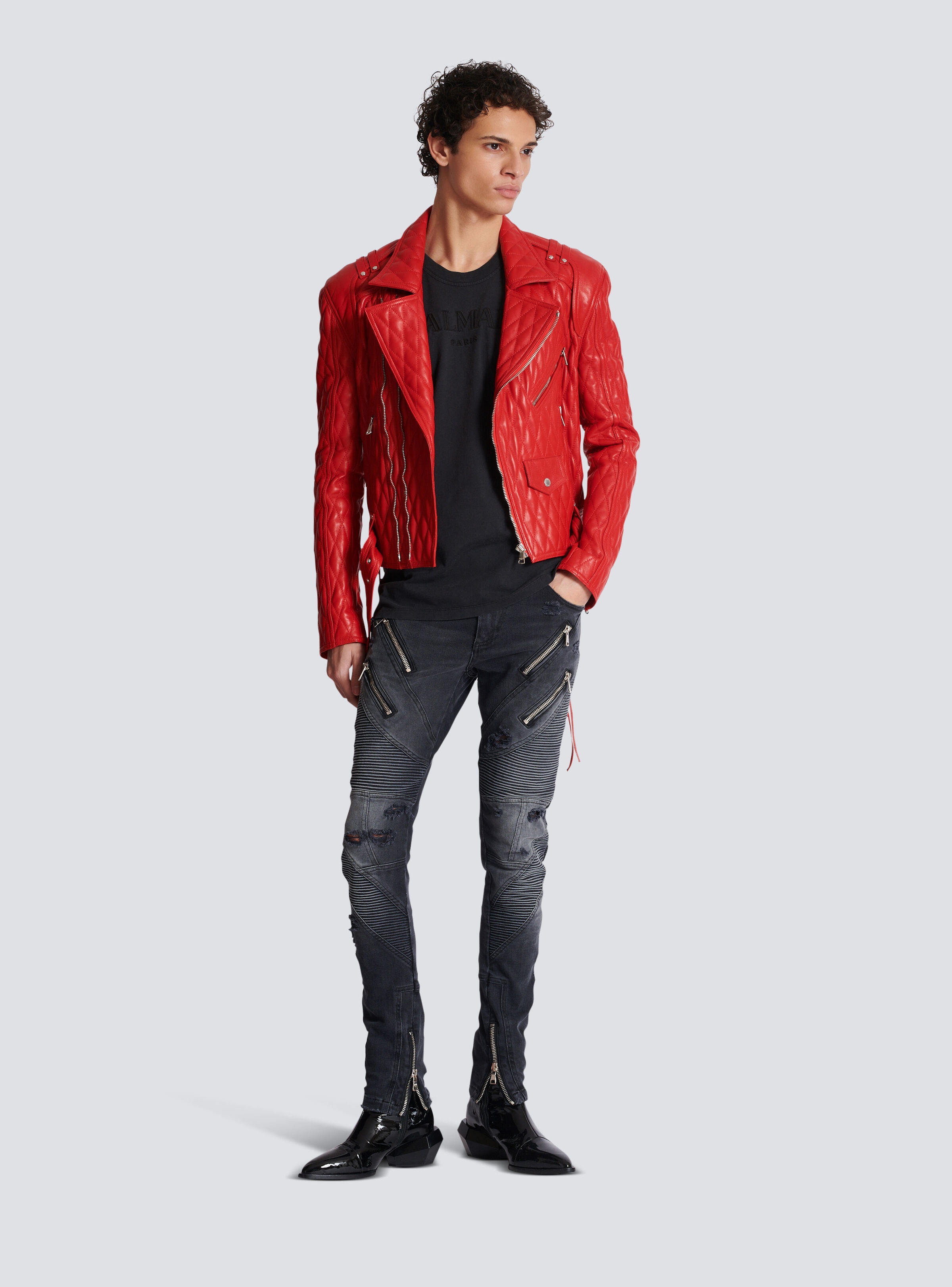 Biker jeans in faded denim - 3