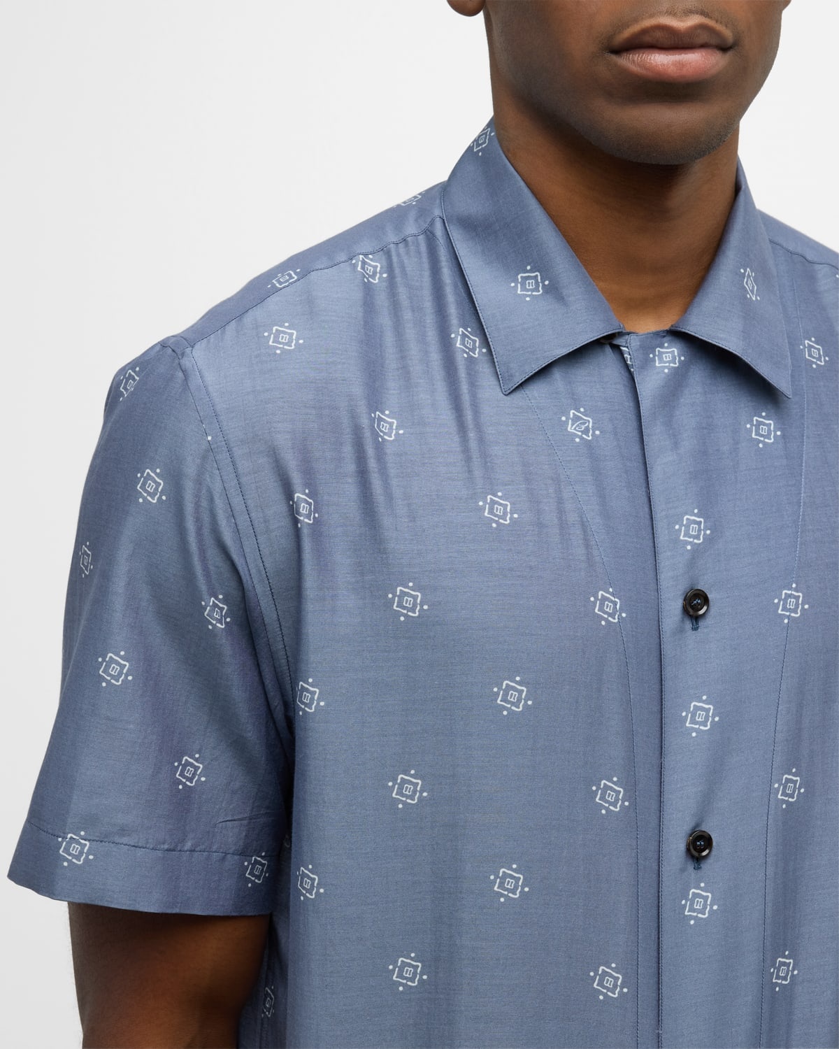 Men's Cotton-Silk Geometric-Print Camp Shirt - 8