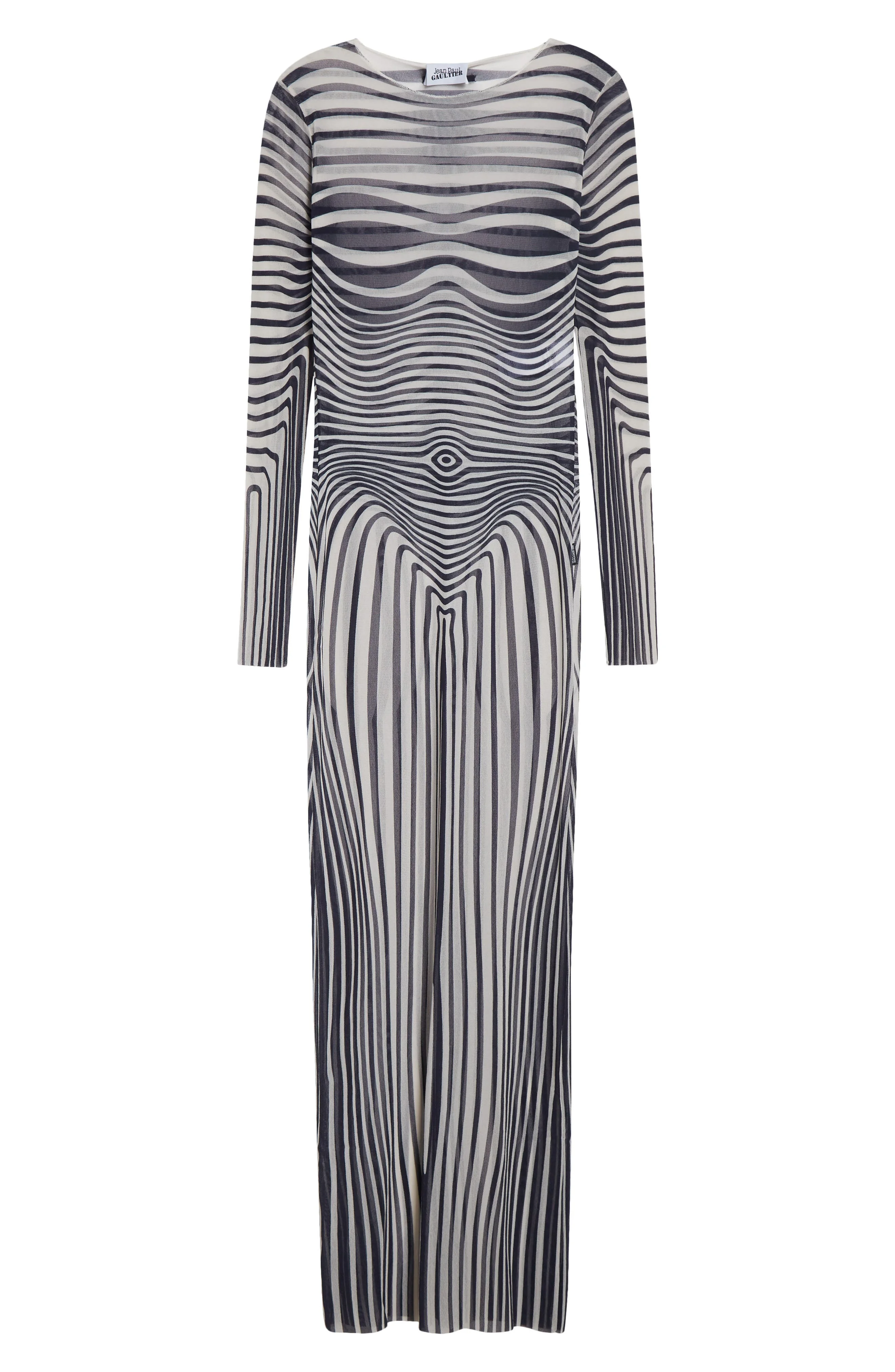 Jean Paul Gaultier Re-Edition Body Morphing Trompe l'Oeil Long Sleeve Mesh Dress in Ecru/Navy at Nor - 1