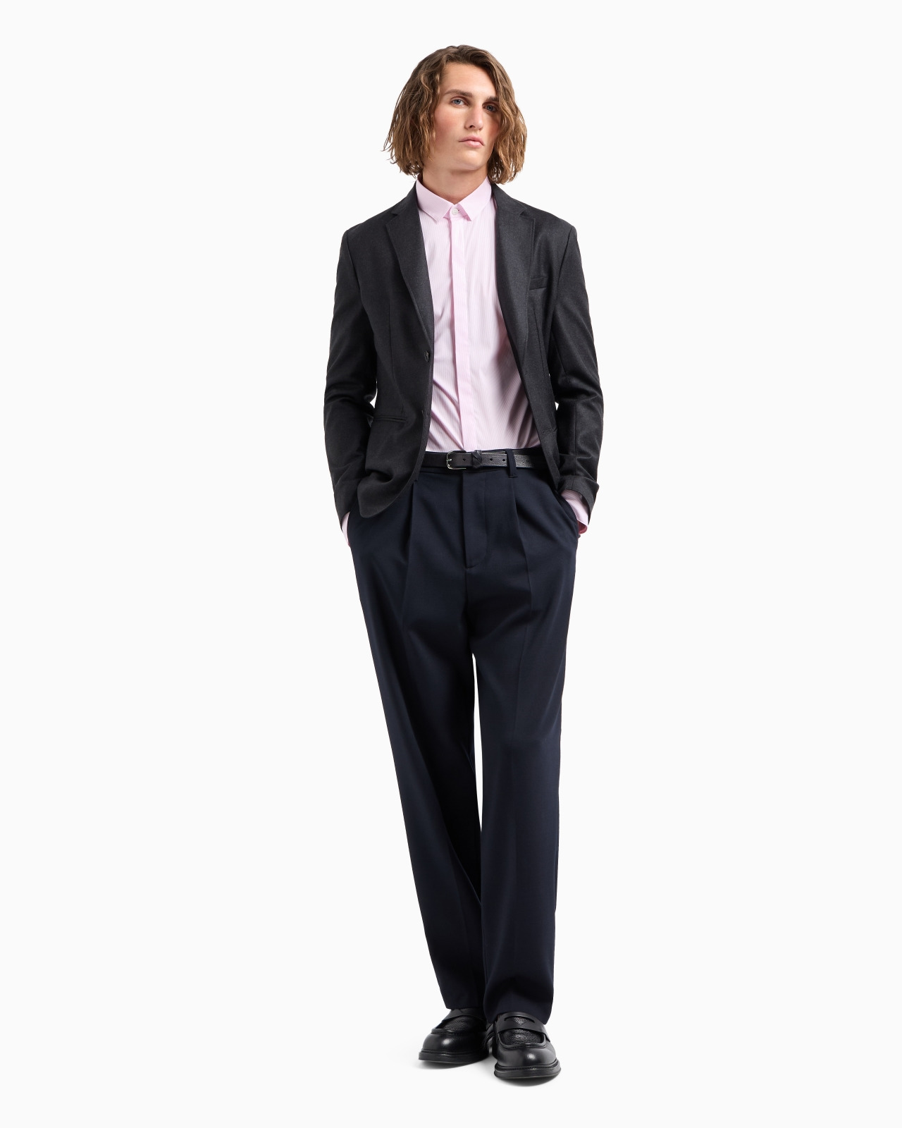 Shirt with a small Italian collar in stretch cotton with jacquard micro-stripes - 4