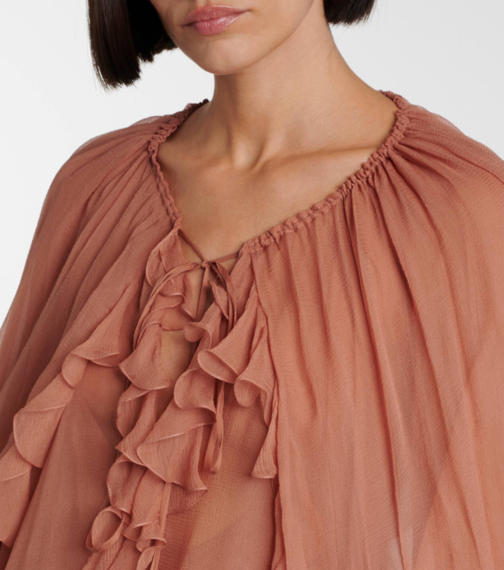 Ruffled silk muslin cape - 4