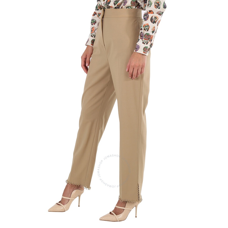 Burberry Ladies Ring-pierced Wool Trousers In Honey - 3