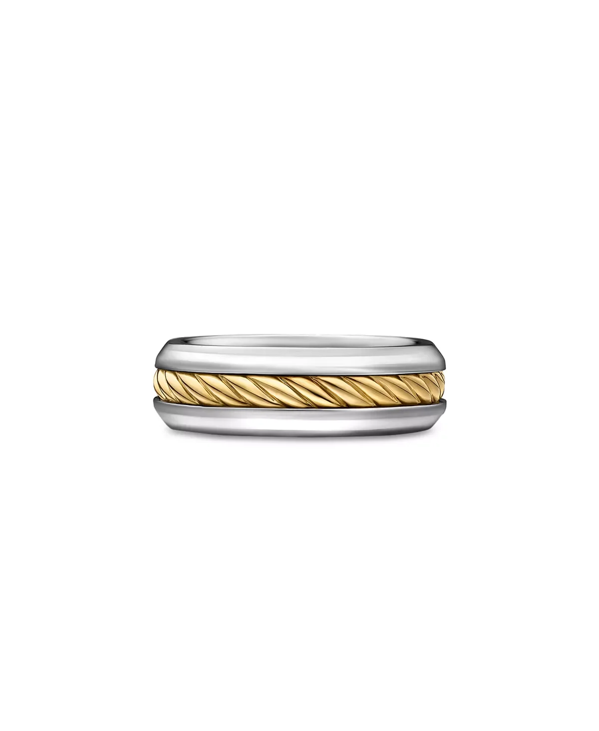 Men's Cable Inset Band Ring in Sterling Silver with 18K Yellow Gold, 8mm - 1
