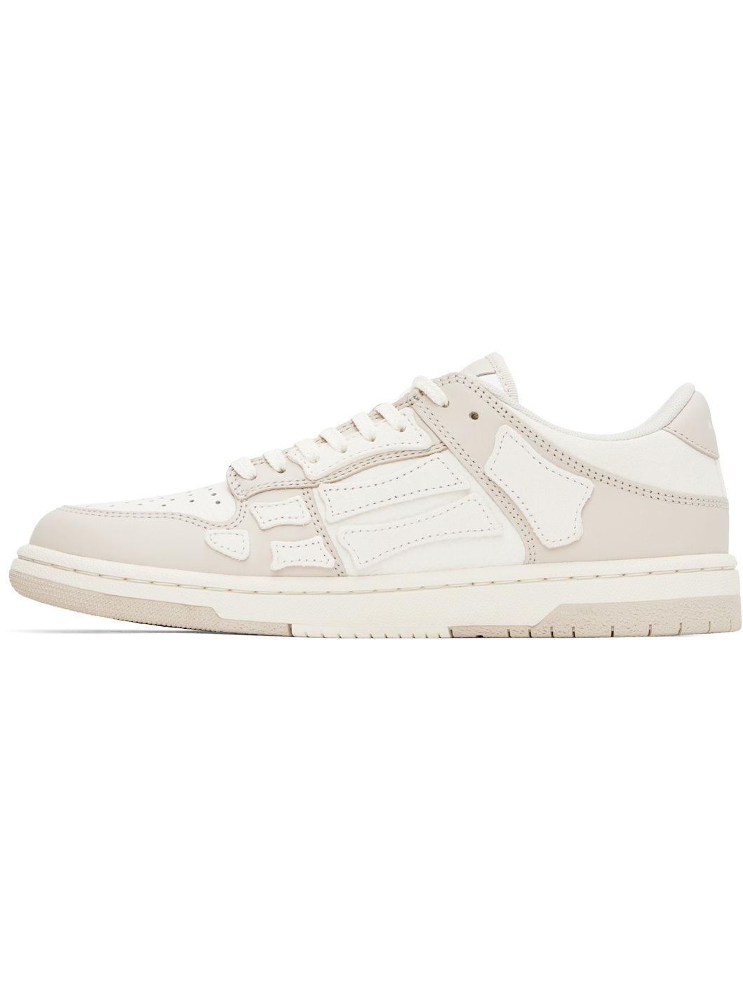 White & Beige Skel-Top Low Sneakers - 3