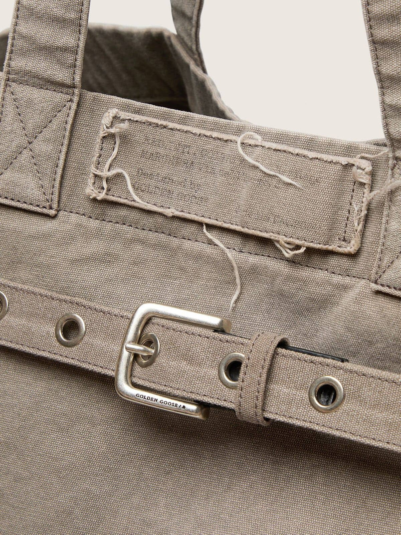 Anthracite canvas tote bag with embroidery and antique silver details 5