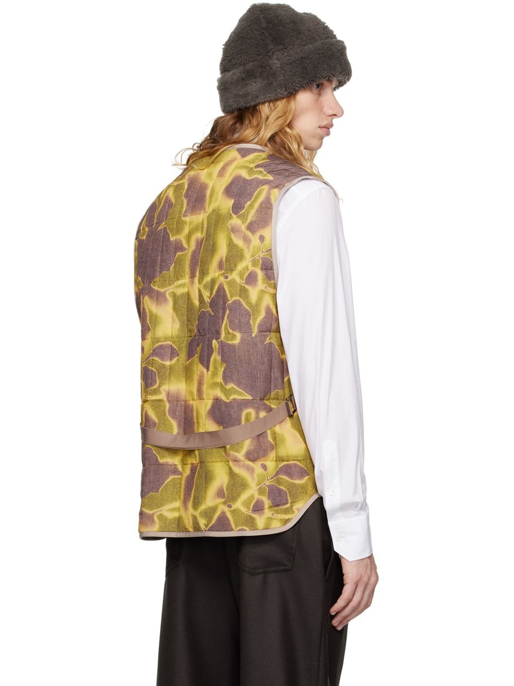 Multicolor Photogram Leaves Print Quilted Vest - 3