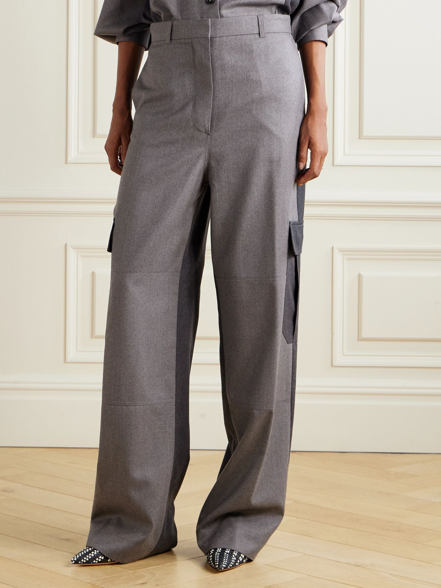 Paneled wool wide-leg pants Gray - 3