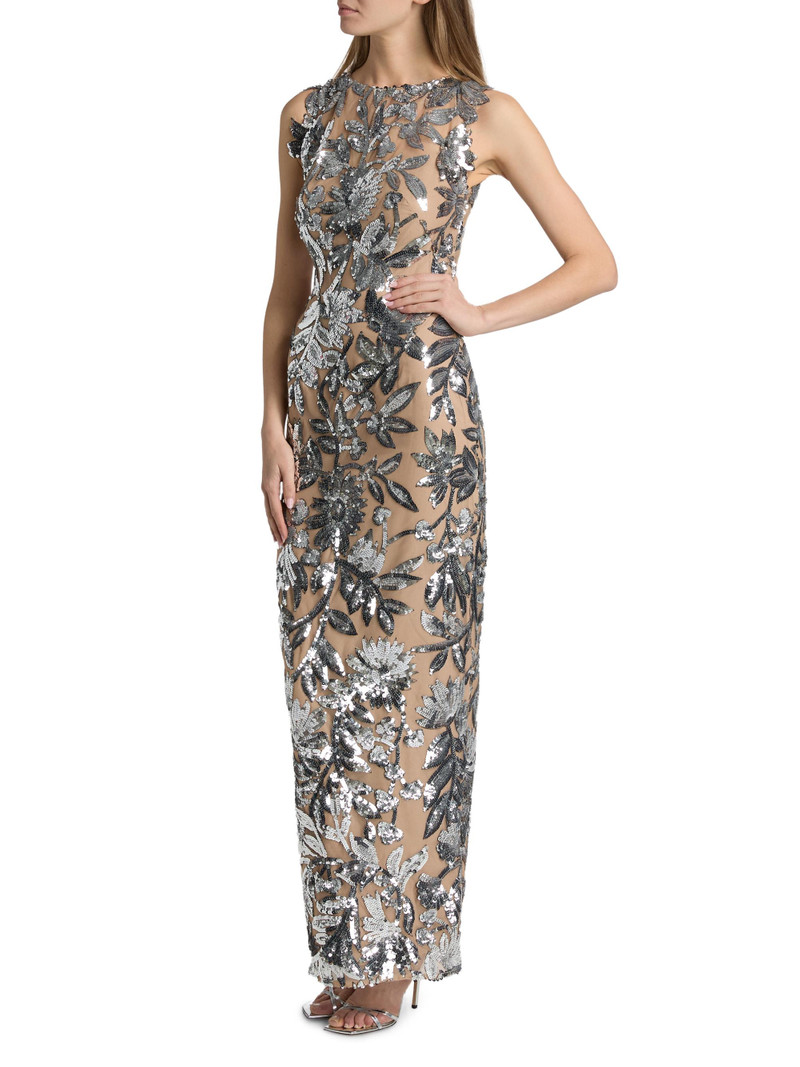 Women's Tokyo Sequin-Feather Sleeveless Gown - Dark Silver 4
