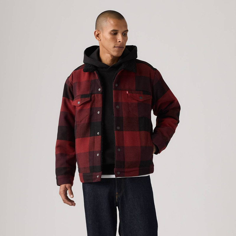 RELAXED FIT SHERPA PLAID TRUCKER JACKET 3