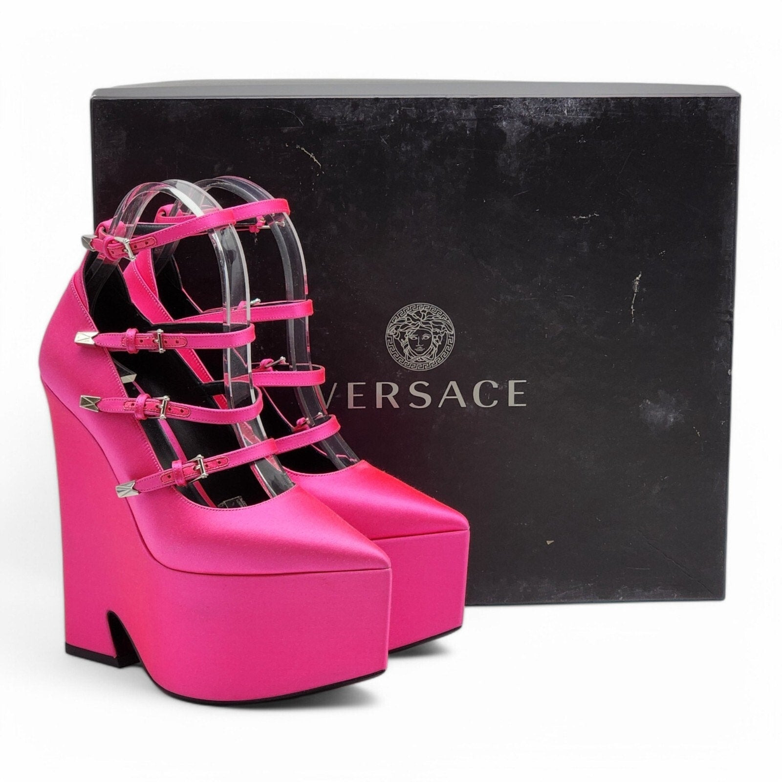 Versace Tempest Strappy Satin Platform Pumps in Pink EU 37.5 US 7 - 7