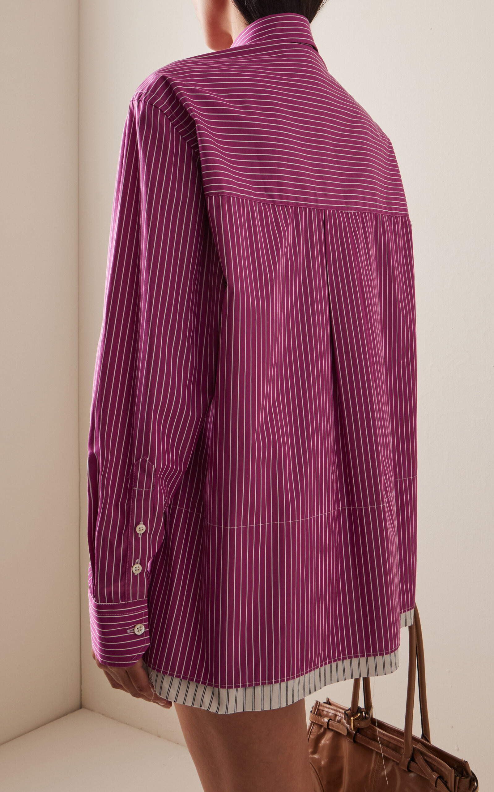 Striped Cotton Mini Shirt Dress pink - 4