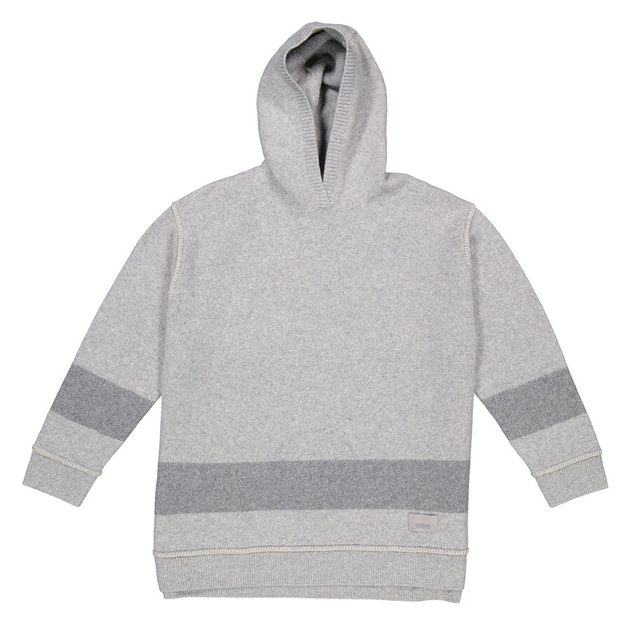 Burberry Ladies Pale Grey Melange Stripe-Detail Logo Patch Hoodie - 1