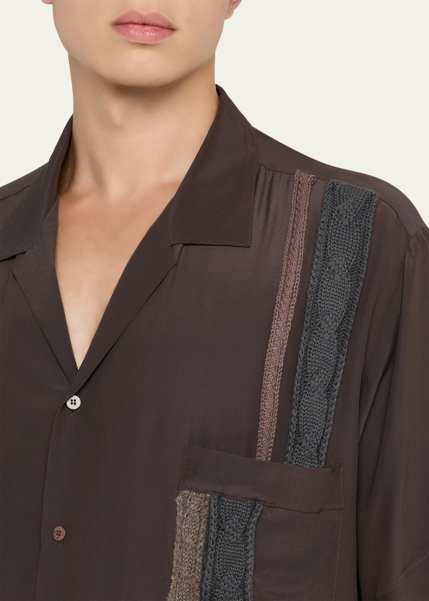 Men's Vertical Embroidered Short-Sleeve Shirt - 5