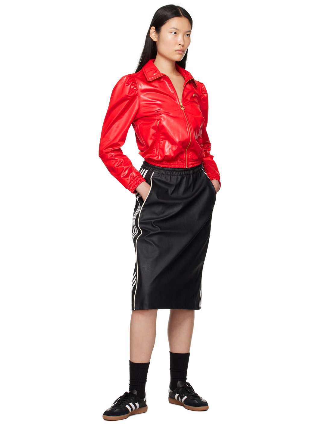 Black Striped Faux-Leather Midi Skirt - 4