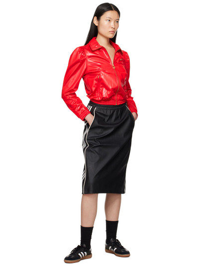 adidas Originals Black Striped Faux-Leather Midi Skirt outlook