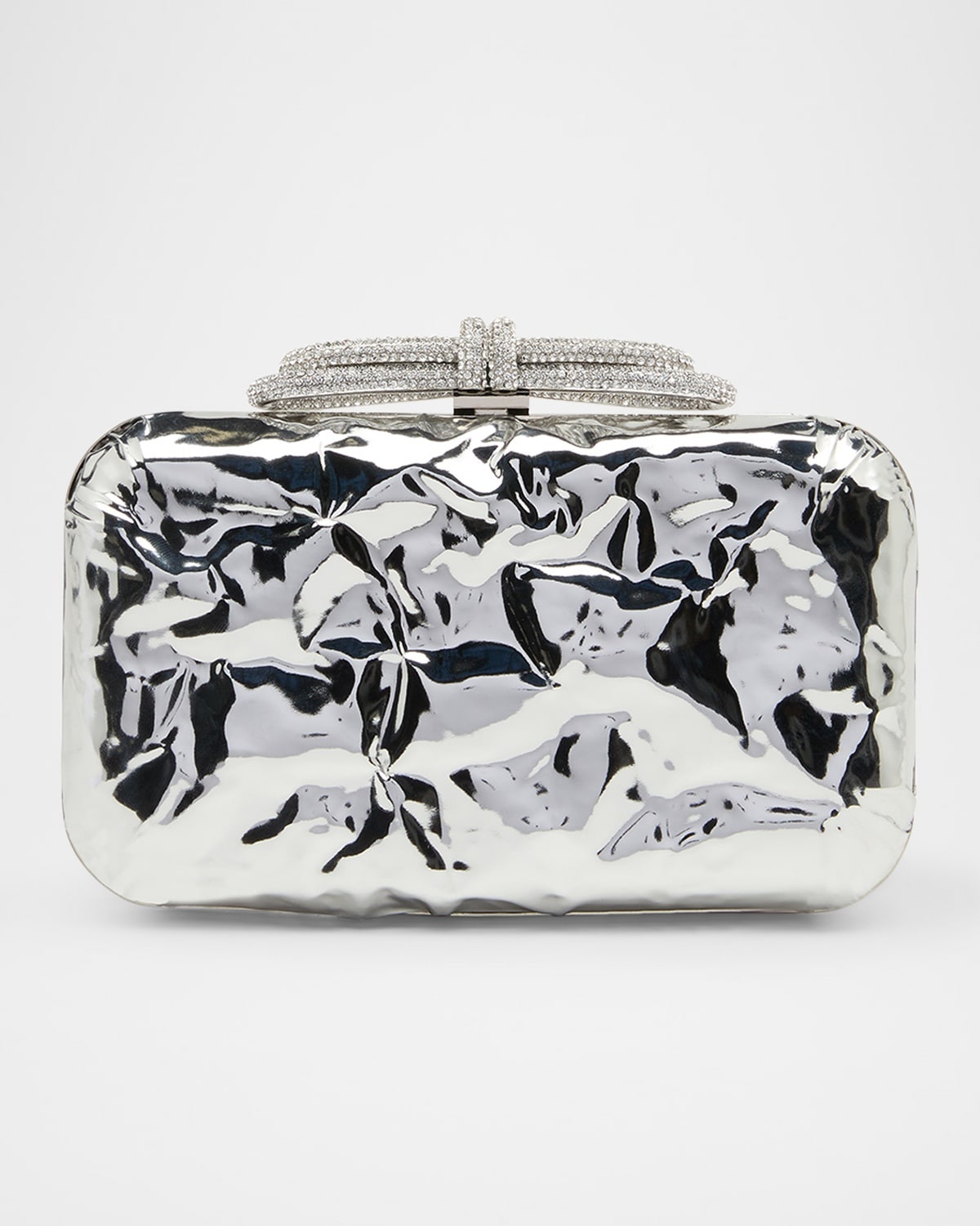 Double Bow Wrapped Mirror Leather Clutch Bag - 5