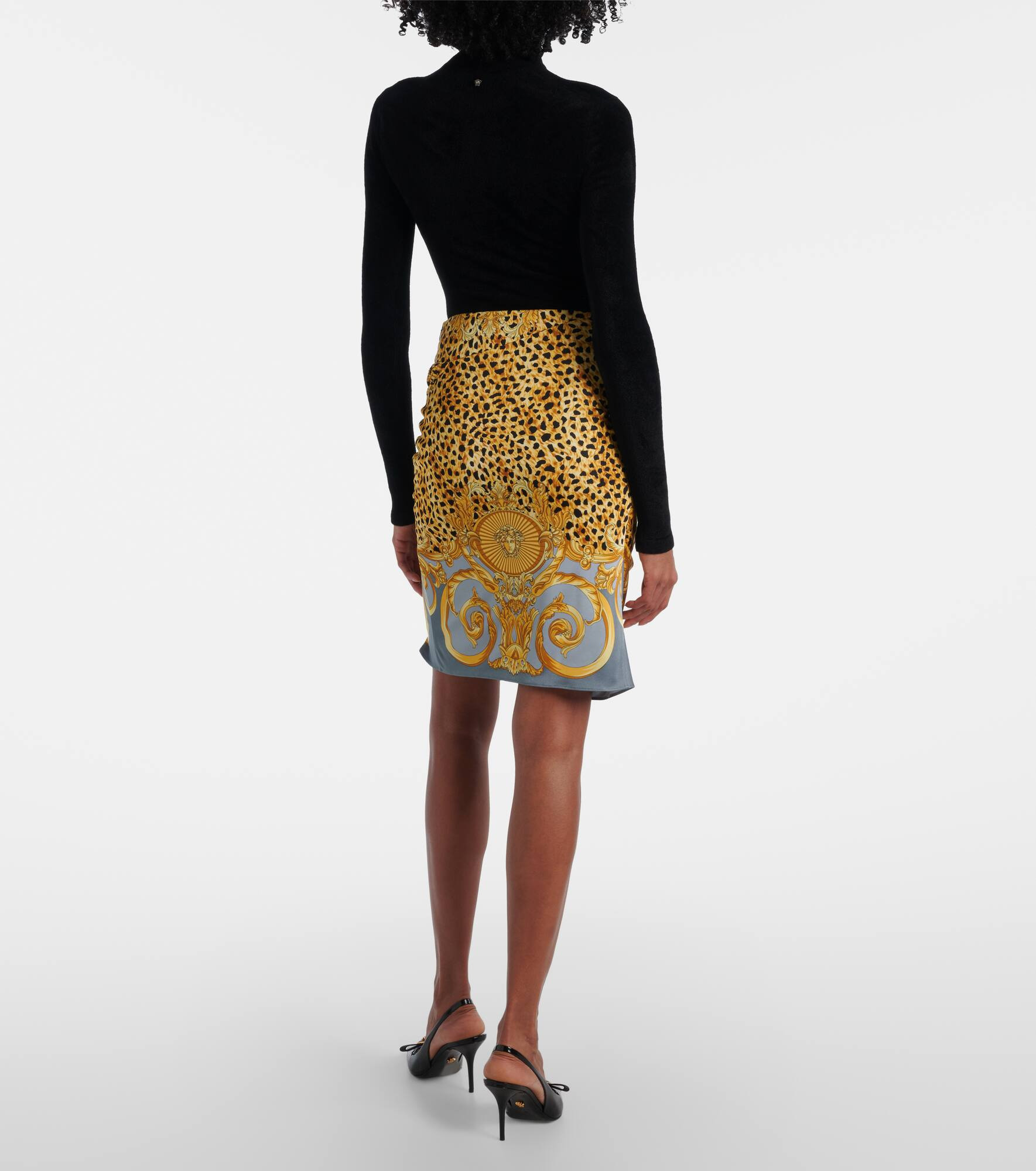 Printed gathered jersey miniskirt - 3