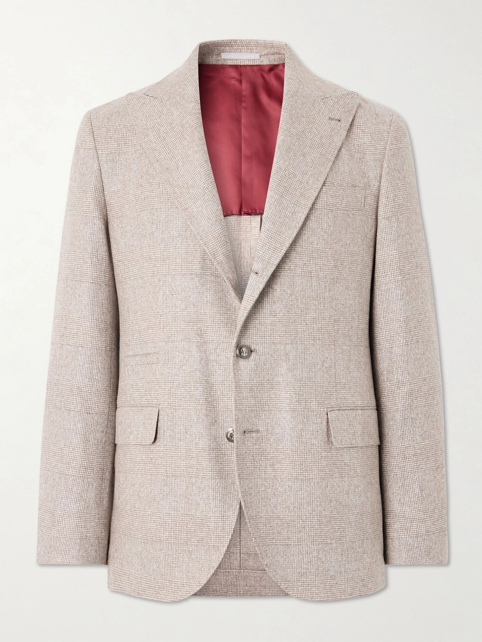 Prince of Wales Checked Silk, Wool and Cashmere-Blend Suit Jacket Beige - 1