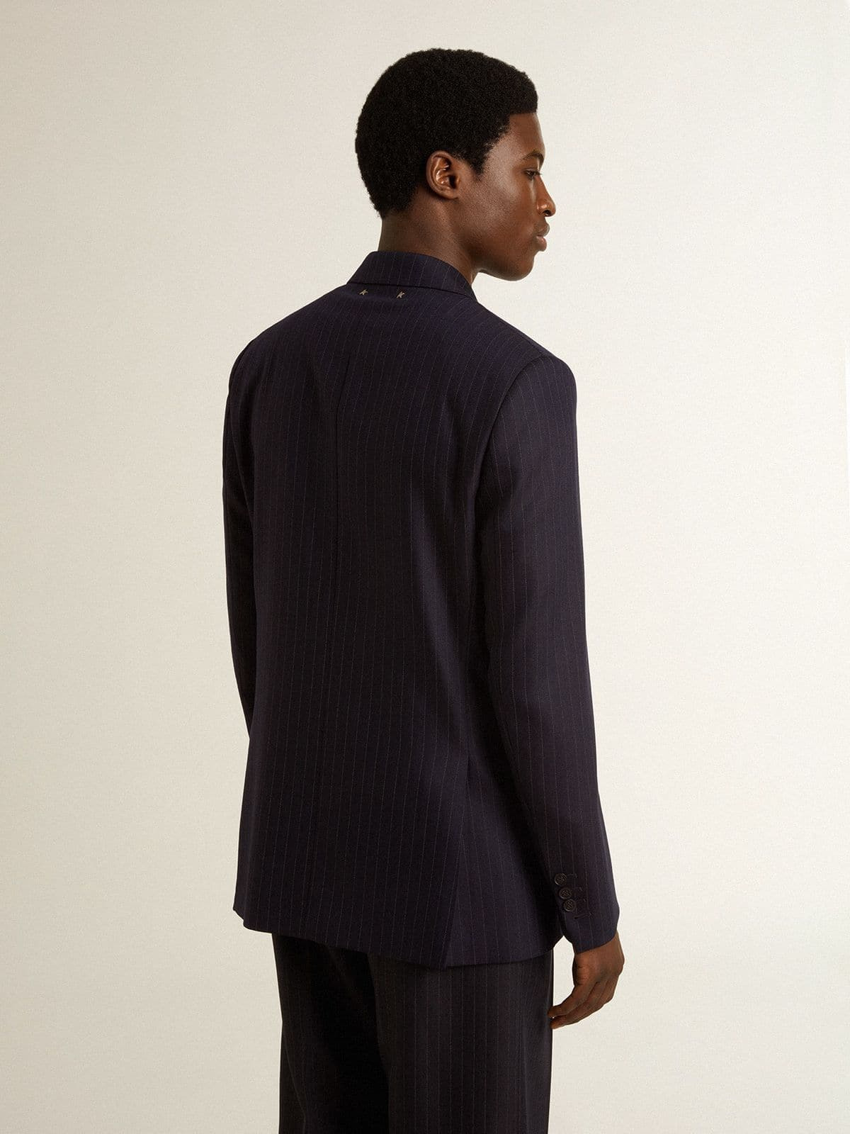 Men's midnight blue wool double-breasted blazer - 4