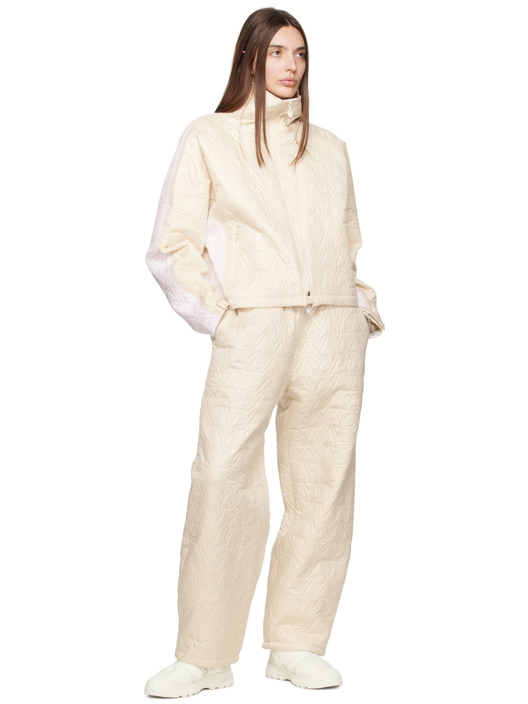 Beige 'YY' Quilted Trousers - 4