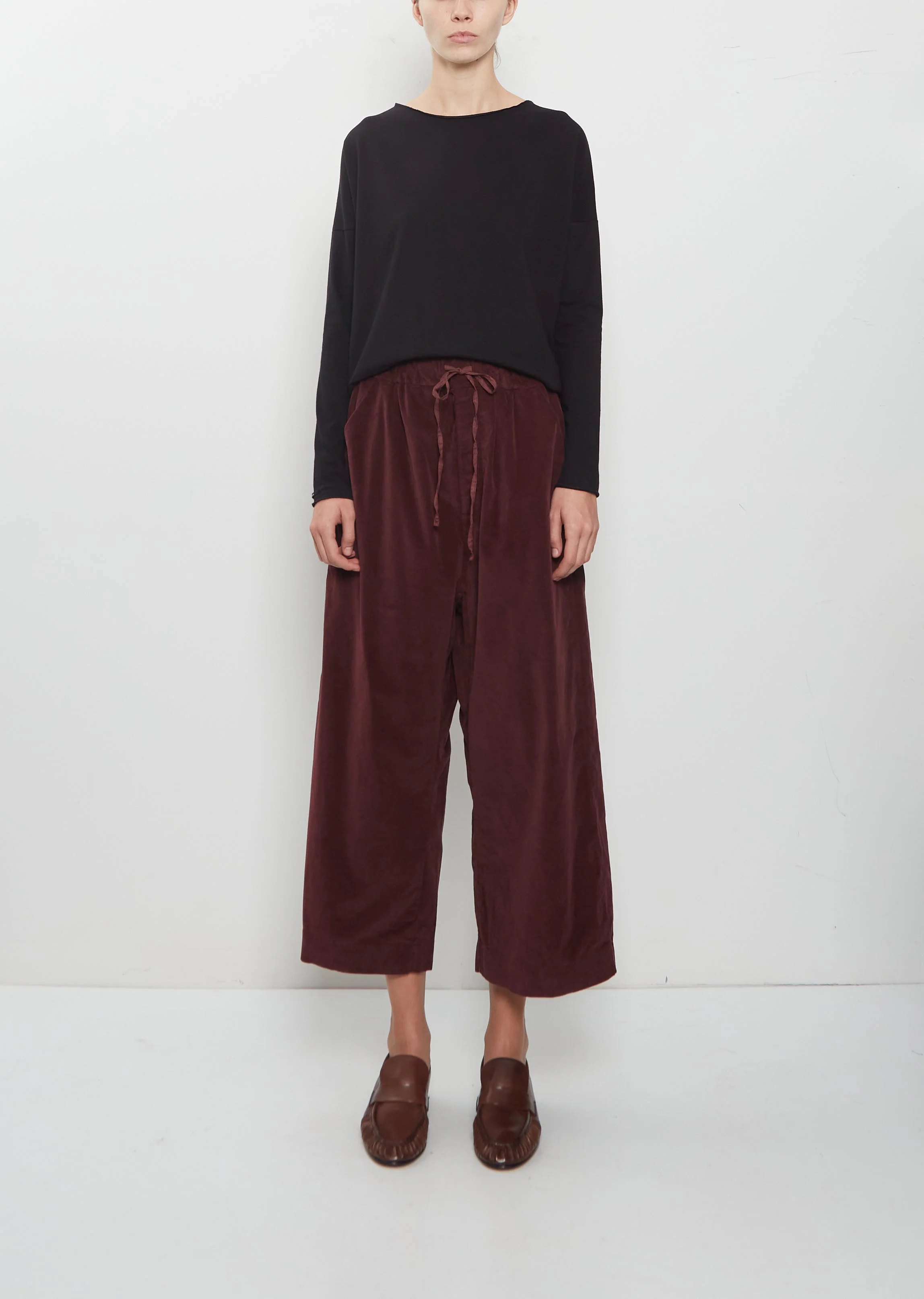 Velvet Wide & Short Trousers — Wine - 1