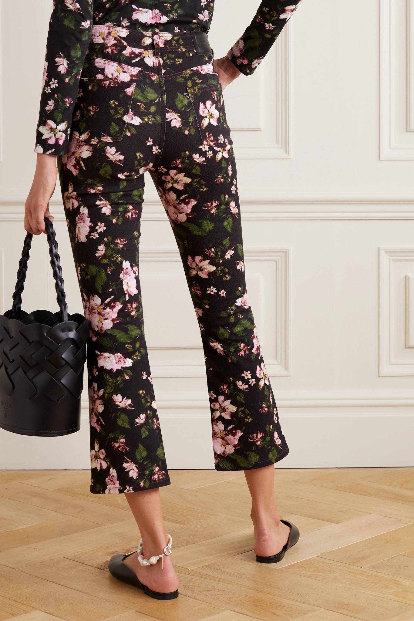 Vina cropped belted floral-print high-rise flared jeans - 3