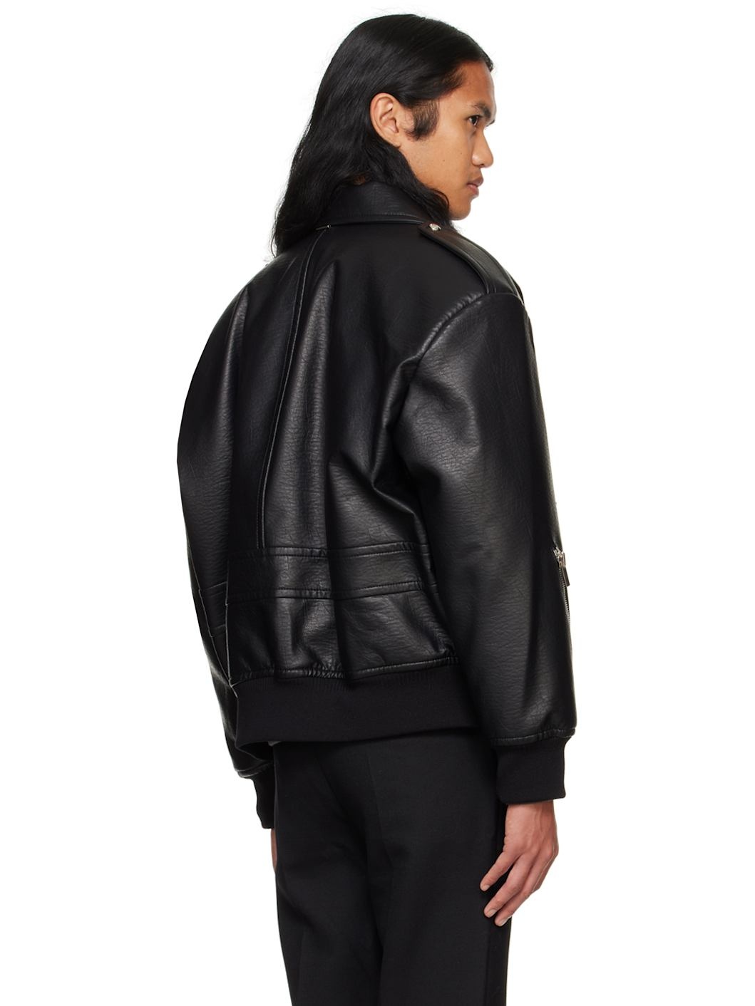 Black Padded Faux-Leather Jacket - 3