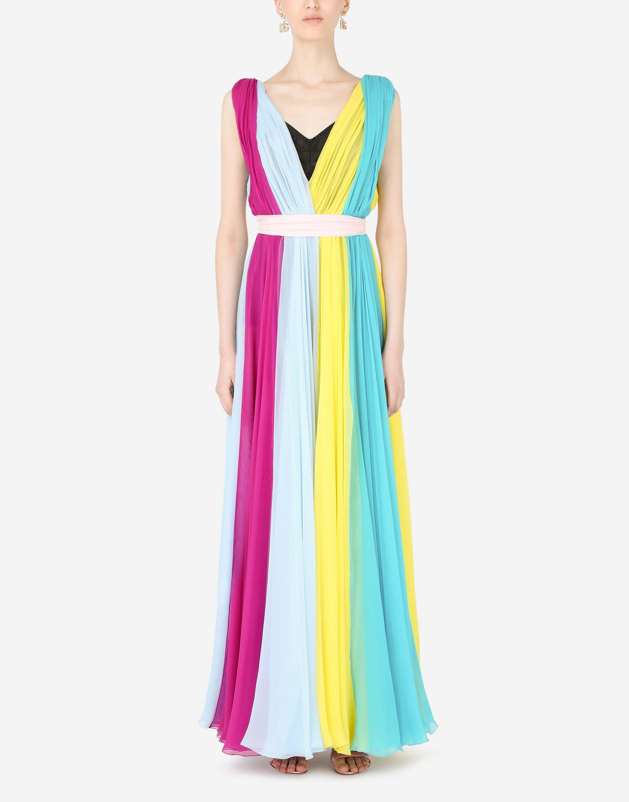 Long multi-colored chiffon dress - 2