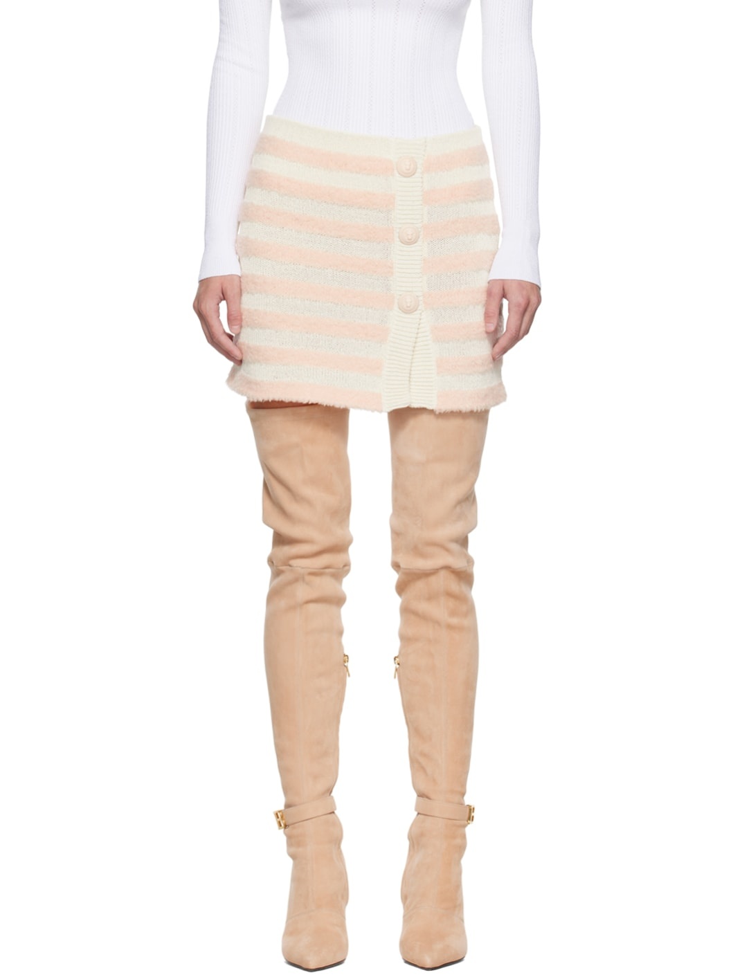 White & Pink Striped Skirt - 1