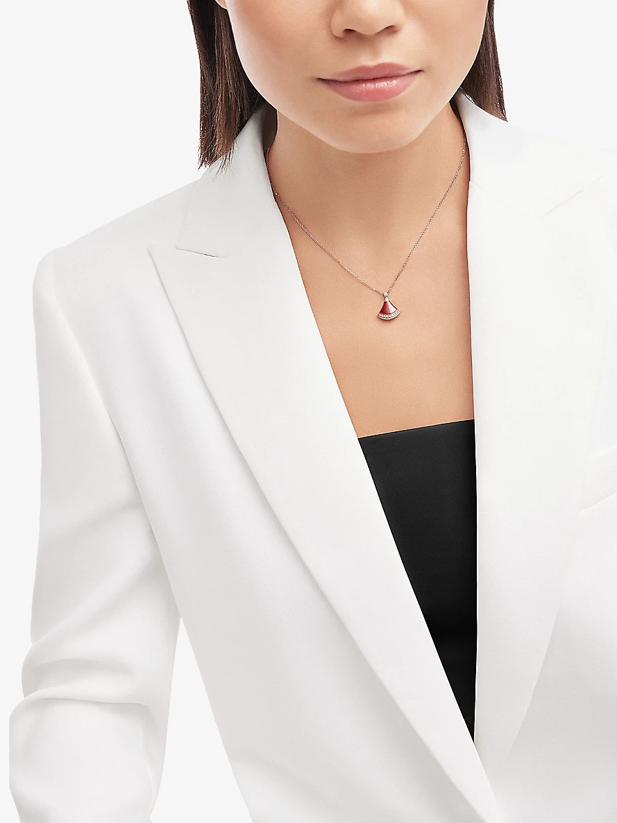 Divas' Dream 18ct rose-gold, 0.13ct brilliant-cut diamond and carnelian pendant necklace - 5