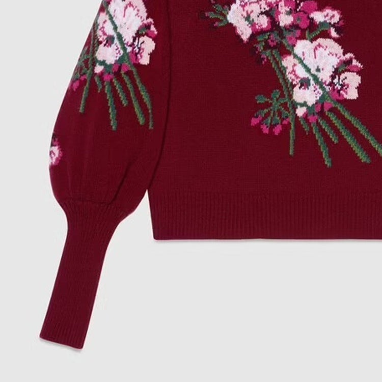 (WMNS) Gucci Floral-intarsia Wool Jumper 'Burgundy' 664326-X1274-6412 - 6