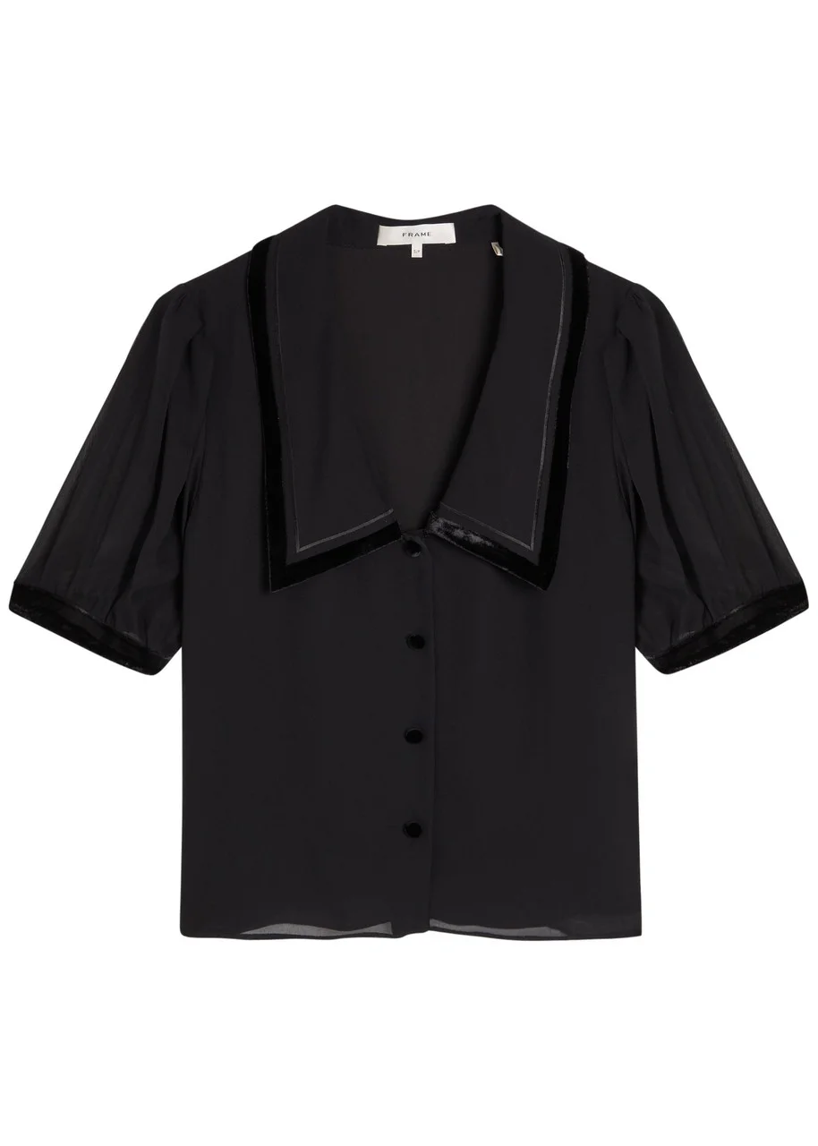 Frame Velvet-trim Silk-chiffon Blouse - 1