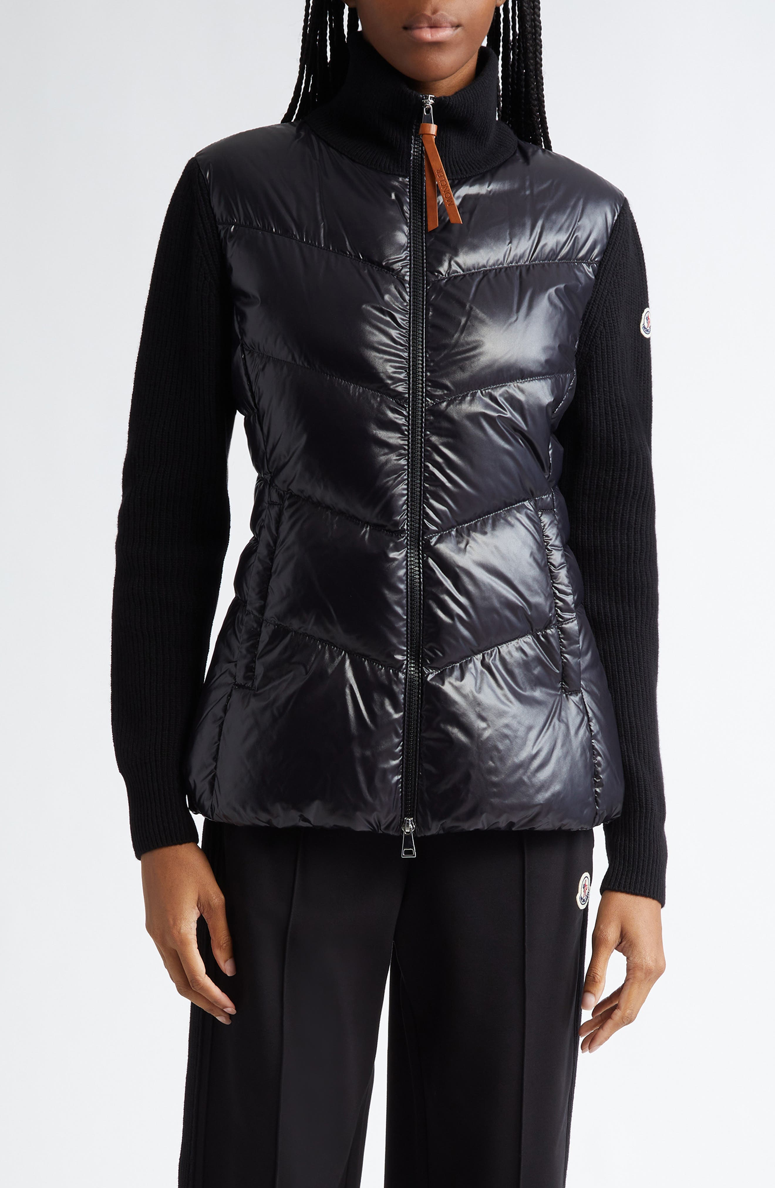 Moncler Quilted Down & Knit Cardigan in Black at Nordstrom - 1