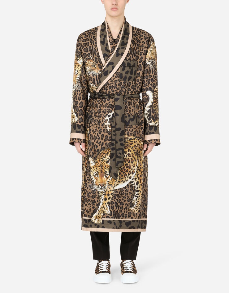 Leopard-print silk robe - 1